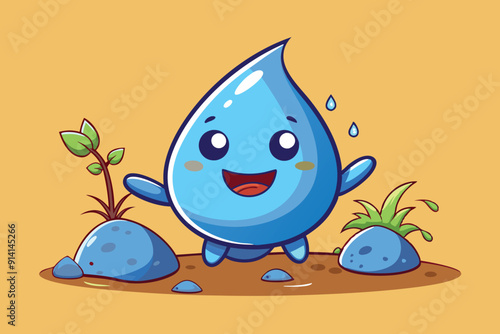 Smiling cartoon raindrop hitting a rock Q .eps