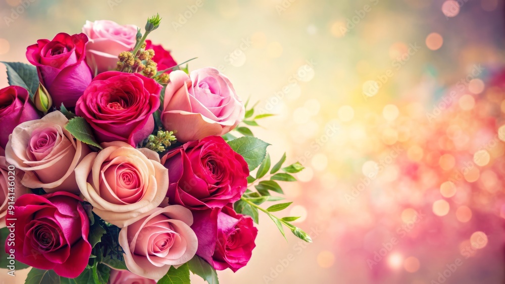Vibrant pink and red rose bouquet on a soft pastel background with subtle floral patterns, perfect for celebrating a loving and nurturing maternal figure. Vibrant pink and red rose bouquet on a soft pastel background with subtle floral patterns, perfect for celebrating a loving and nurturing maternal figure.
