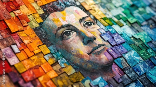 A Mosaic Portrait Constructed from Money