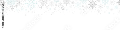 Abstract Christmas border with blue and silver snowflakes and copy space for text. Winter snow. Overlay, banner, cover. vector hand drawn isolated on transparent background.