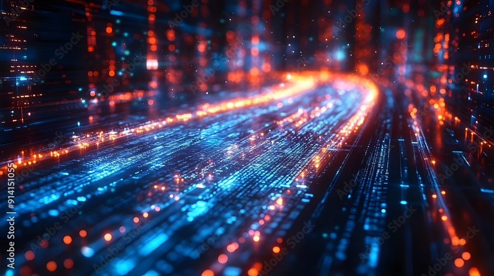 illustration image for write article online of fiber optic transaction data on internet network. Generative AI illustration image for write article online of fiber optic transaction data on internet network. Generative AI