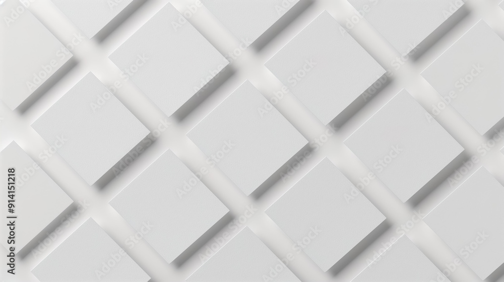 A white background with a grid of square cards, each card is blank and has soft shadows cast by the surrounding ones, creating an elegant mockup design A white background with a grid of square cards, each card is blank and has soft shadows cast by the surrounding ones, creating an elegant mockup design