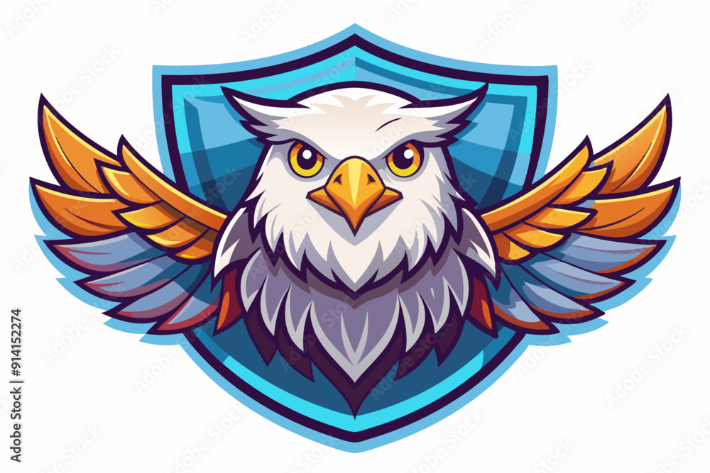 Obraz premium Cartoon Eagle with Wings Spread Inside a Blue Shield