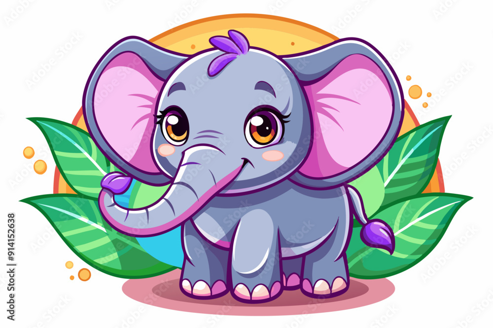 Cute Cartoon Elephant with Big Eyes and Pink Ears Cute Cartoon Elephant with Big Eyes and Pink Ears