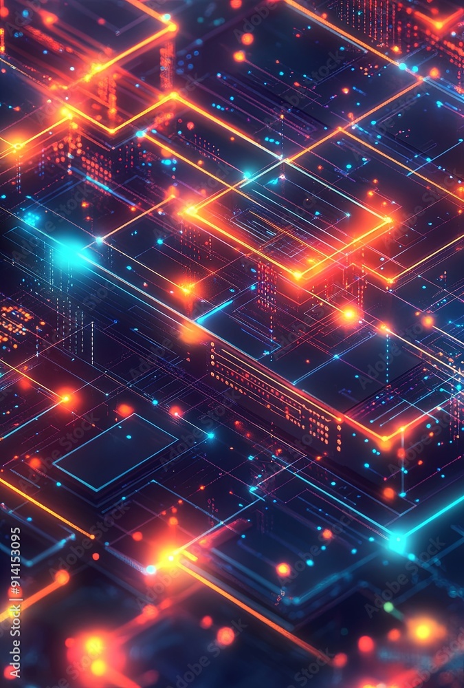 A high-tech isometric pattern featuring interconnected shapes and vibrant colors, evoking a sense of modernity and innovation A high-tech isometric pattern featuring interconnected shapes and vibrant colors, evoking a sense of modernity and innovation