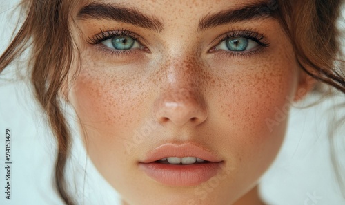 Radiant Natural Beauty: Elegant Woman's Portrait for Skincare Spa Promotion. Aesthetic Wellness Advertisement Featuring Flawless Complexion. Cosmetic Treatment Marketing for Season-End Sale. 4K High-D