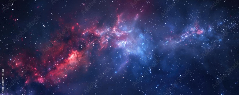 Naklejka premium A stunning view of the cosmos, showcasing vibrant nebulas, stars, and cosmic clouds in a breathtaking night sky.