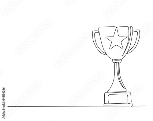 Simple continuous one line drawing of trophy - success symbol. Trophy cup in simple outline illustration. Editable line vector