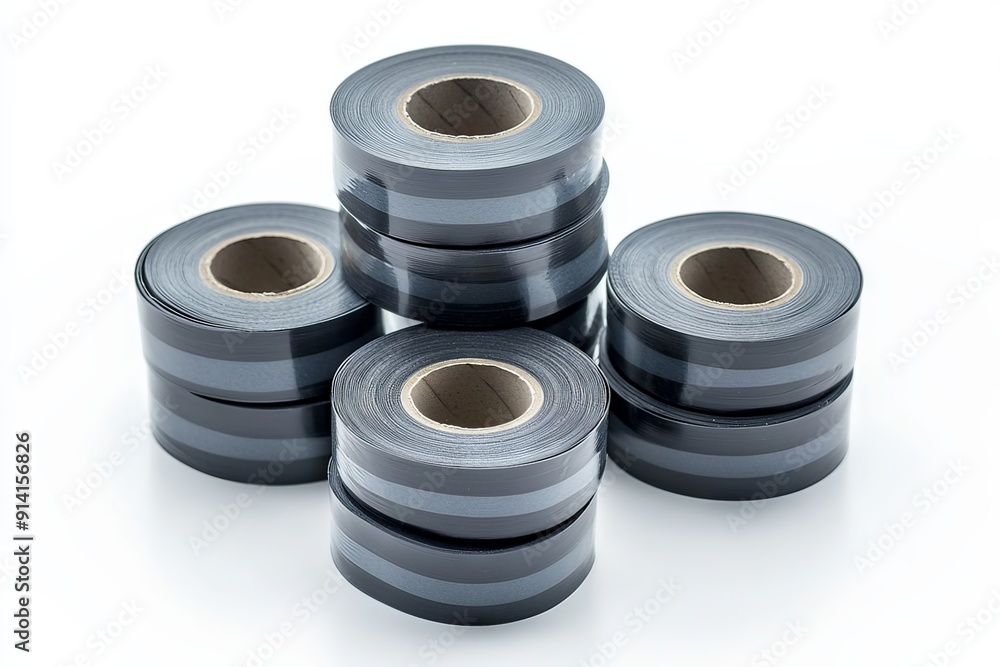 bundle of grey adhesive sticky tapes arranged properly, isolated on white background bundle of grey adhesive sticky tapes arranged properly, isolated on white background