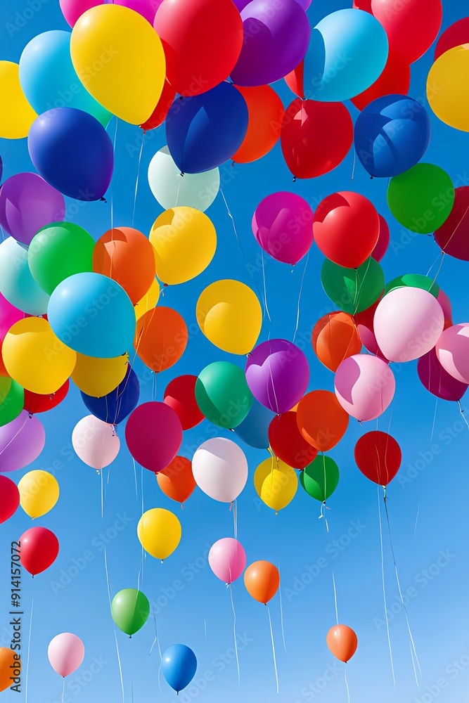 Multicoloured bright gel balloons on the background of blue sky. Multicoloured bright gel balloons on the background of blue sky.
