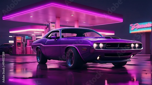 Mid night a car in the city, Neon Nights
Purple Dream Machine
Under the Neon Lights
Gas Station Glow