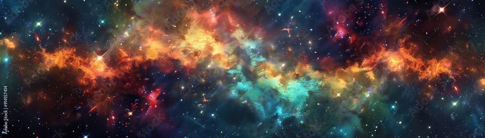 Fototapeta premium A vibrant cosmic scene featuring colorful nebulae and twinkling stars, showcasing the beauty of the universe in rich detail.