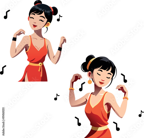 Young woman listening music dancing and having fun