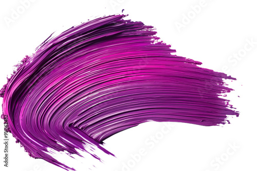 Vibrant brushstroke of purple paint on a white background, showcasing rich texture and dynamic motion.