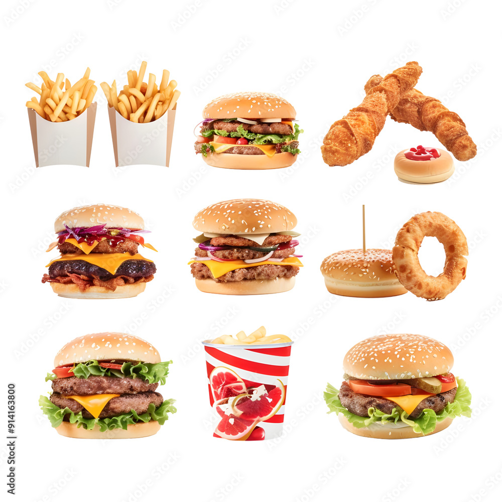 Fast food set isolated on transparent background Fast food set isolated on transparent background