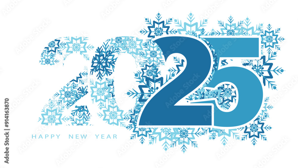 2025. Happy New Year 2025 numbers design. Business diary cover for 2025. silhouette of snowflakes, holiday. Design template for brochure, card, banner, postcard. Vector illustration white background 2025. Happy New Year 2025 numbers design. Business diary cover for 2025. silhouette of snowflakes, holiday. Design template for brochure, card, banner, postcard. Vector illustration white background