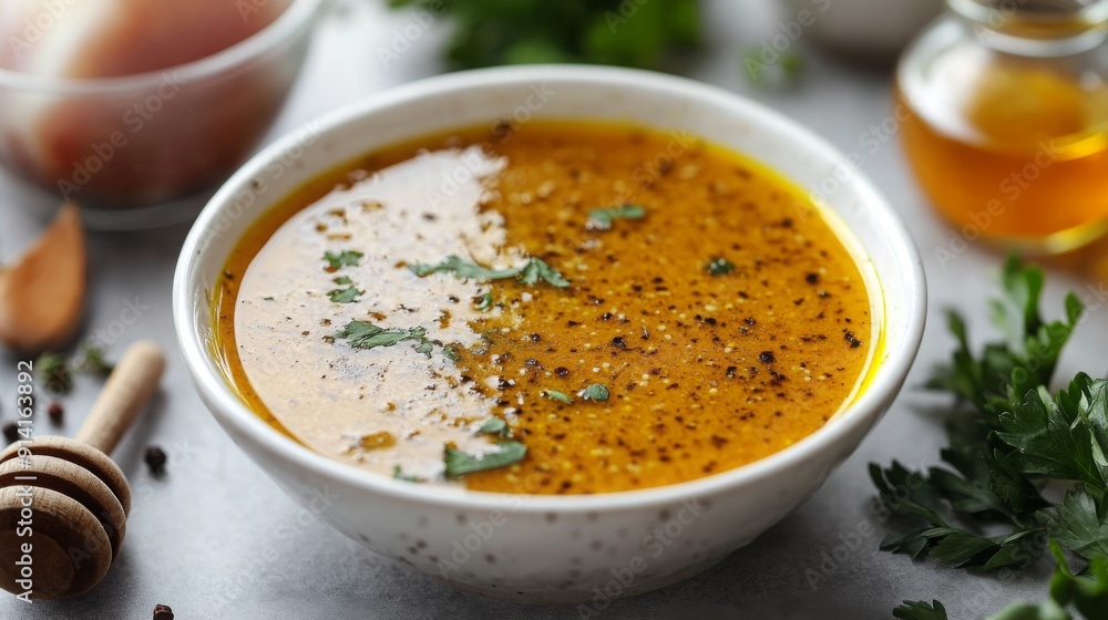 A bowl of dal tadka garnished with herbs sits beside cooking ingredients, showcasing a traditional dish ready to be served. A bowl of dal tadka garnished with herbs sits beside cooking ingredients, showcasing a traditional dish ready to be served.