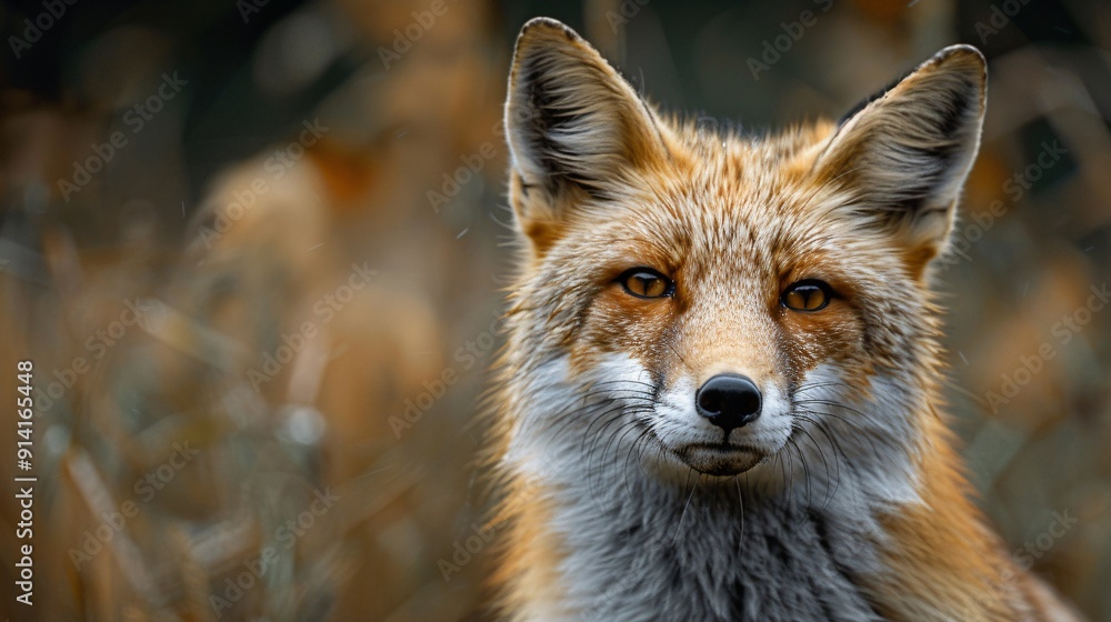 A fox stands alert in a field, showcasing its beautiful fur and keen expression against a backdrop of autumn foliage A fox stands alert in a field, showcasing its beautiful fur and keen expression against a backdrop of autumn foliage