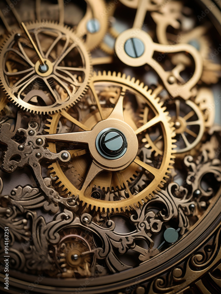 Intricate Close-Up of Clockwork Mechanism Showcasing Detailed Gears and Cogs Intricate Close-Up of Clockwork Mechanism Showcasing Detailed Gears and Cogs