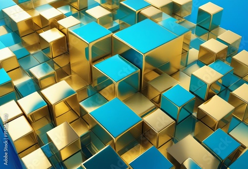 abstract blue and gold cubes