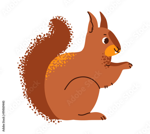 Flat vector illustration of a squirrel. Playful rodent, with its bushy tail and furry coat