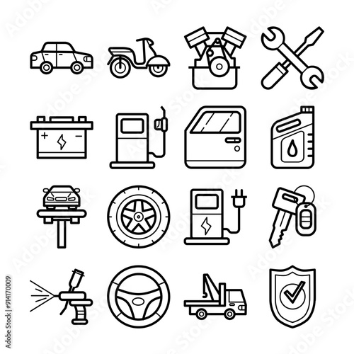 Auto repair shop icon set