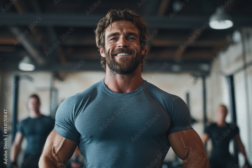 A man poses at the gym with a smile, showing his muscular build and fitness, embodying strength, confidence, and dedication in a high-energy workout setting. A man poses at the gym with a smile, showing his muscular build and fitness, embodying strength, confidence, and dedication in a high-energy workout setting.