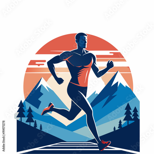 A man running in front and the sun behind him