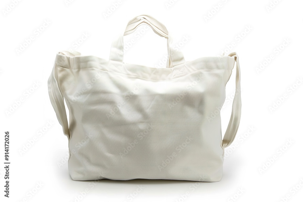 White Canvas Tote Bag: A white background with an isolated white canvas tote bag. The bag includes an open main section and two handles, Generative AI. White Canvas Tote Bag: A white background with an isolated white canvas tote bag. The bag includes an open main section and two handles, Generative AI.