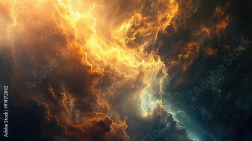 Wallpaper Mural Stunning cosmic nebula with vibrant orange and blue colors, illustrating a mesmerizing celestial phenomenon in outer space. Torontodigital.ca