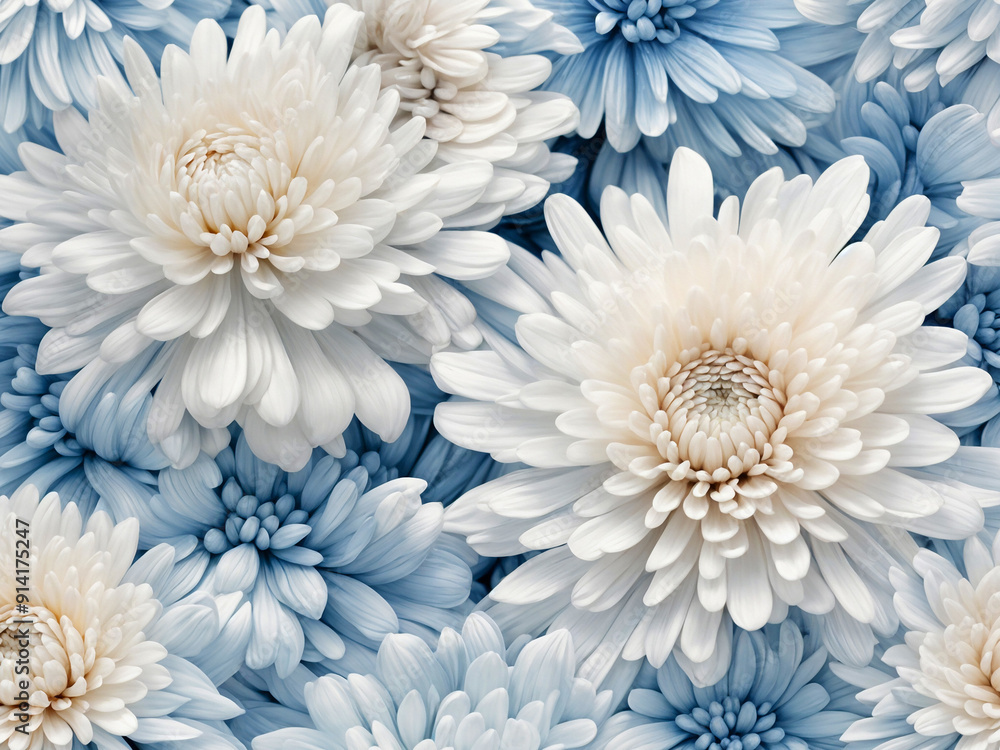 Obraz premium Floral Art. Chrysanthemum Blossoms Pattern. Delicate floral motifs in soft pastel tones with a soft-textured watercolor technique.