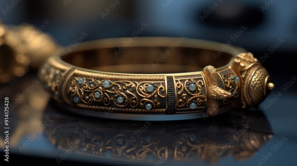 Ornate Golden Bracelet with Intricate Design Ornate Golden Bracelet with Intricate Design