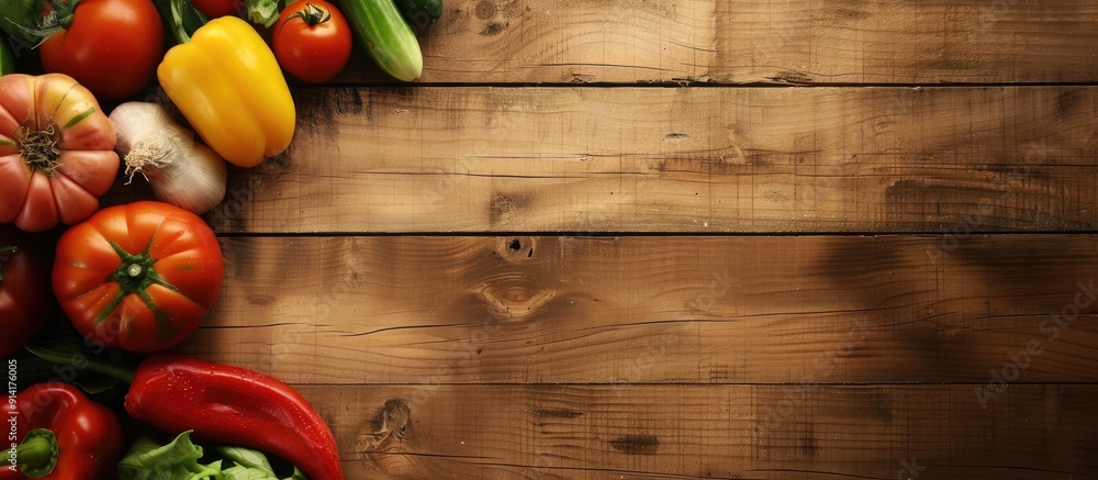 Ill vegetables displayed on a wooden backdrop with ample copy space image Ill vegetables displayed on a wooden backdrop with ample copy space image