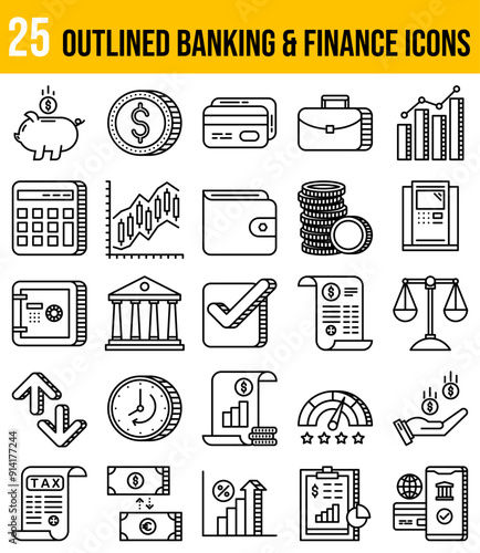 Banking & Finance - Editable Icons set. Vector illustration in modern thin line style of banking-related icons: currency, bank, graph and more.