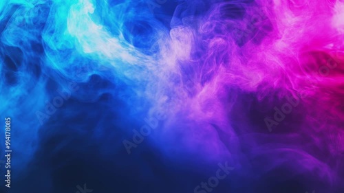 Abstract blue and pink smoke on black background.