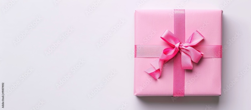 A pink gift box displayed from above on a blank white backdrop with ample copy space image A pink gift box displayed from above on a blank white backdrop with ample copy space image