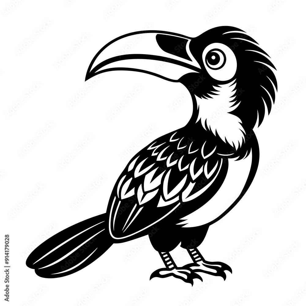 Fototapeta premium Hornbill Bird Vector Illustration - Cartoon, Clipart, and Line Art Design