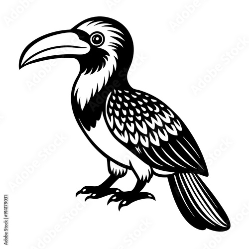 Hornbill Bird Vector Illustration - Cartoon, Clipart, and Line Art Design