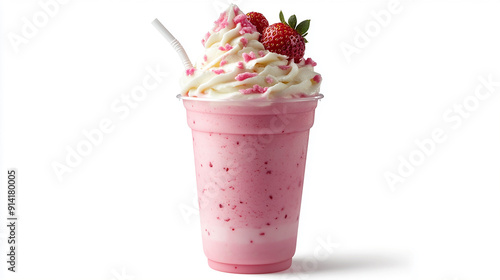 Obraz na płótnie strawberry milkshake with ice cream on isolated white background w salonie