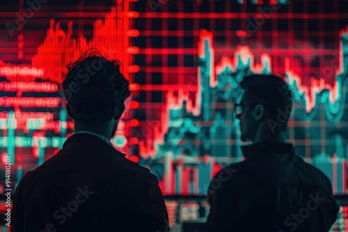 Two Businessmen Analyzing Data On A Screen