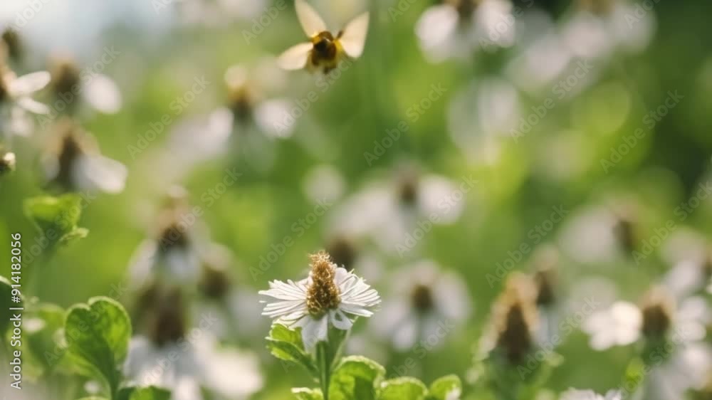 Bees fly to green plants. slow motion Bees fly to green plants. slow motion