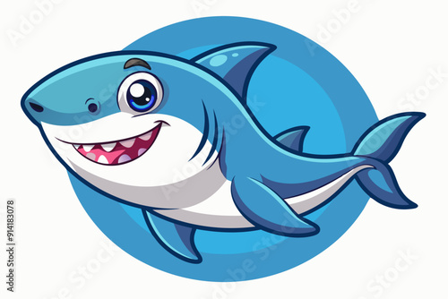 Cartoon Illustration of a Smiling Blue Shark with a White Underbelly