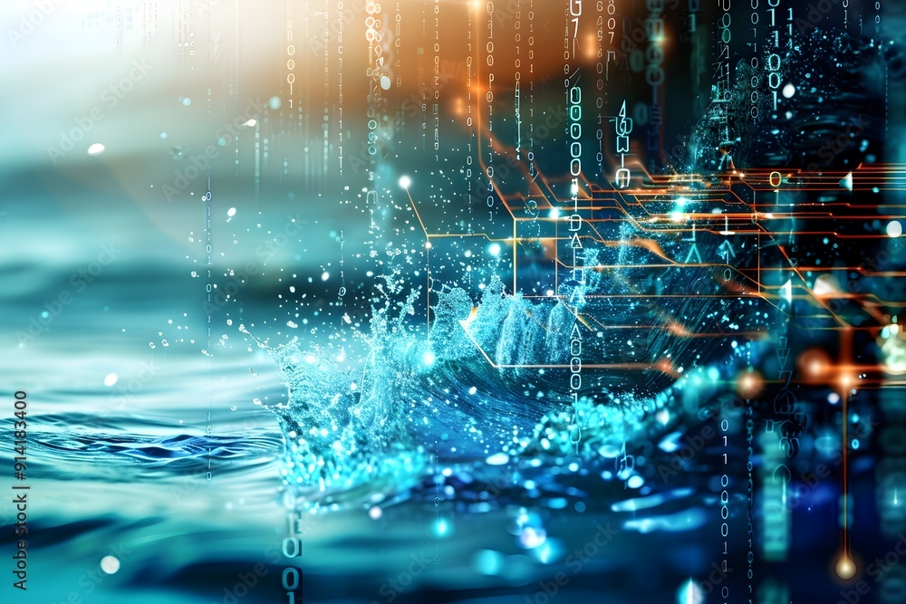 Digital Data Flowing Through Water. Digital Data Flowing Through Water.