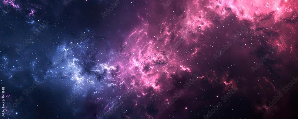 Obraz premium Stunning cosmic landscape featuring vibrant nebulae and star clusters in a myriad of colors against a dark starry background.