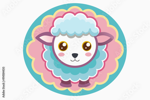 Cartoon Sheep with Big Eyes in a Circular Frame