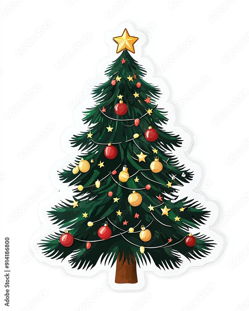 Decorated Christmas tree with ornaments and lights. Decorated Christmas tree with ornaments and lights.