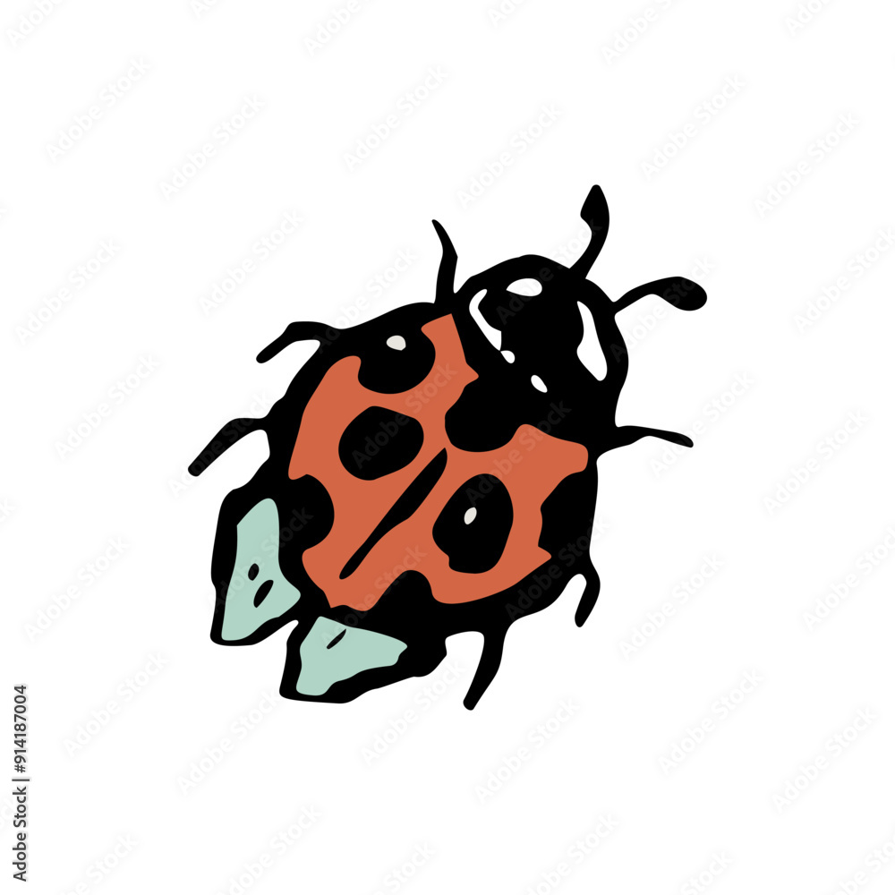 Inky red and black ladybug sketch. Hand drawn insect illustration Inky red and black ladybug sketch. Hand drawn insect illustration