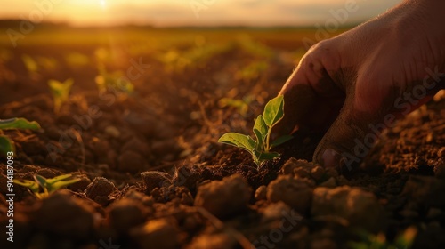 The hand nurturing a seedling photo