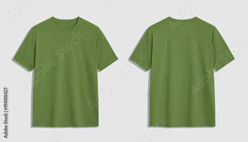 Blank green t shirt front and back on white background. Green tshirt mockup.