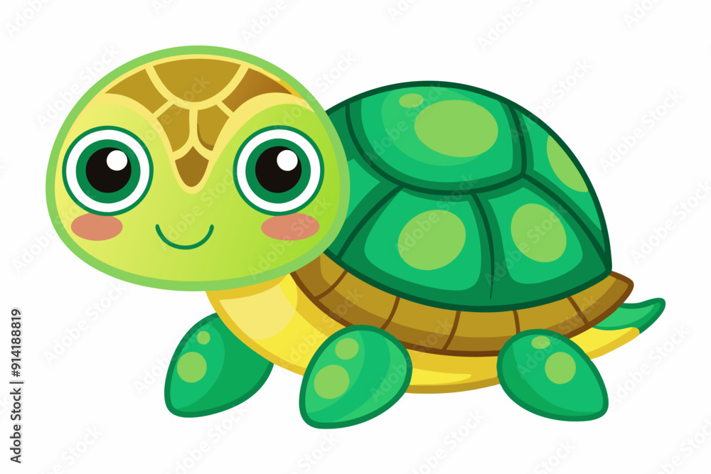 Fototapeta premium A Smiling Cartoon Turtle with Green Shell and Yellow Underbelly